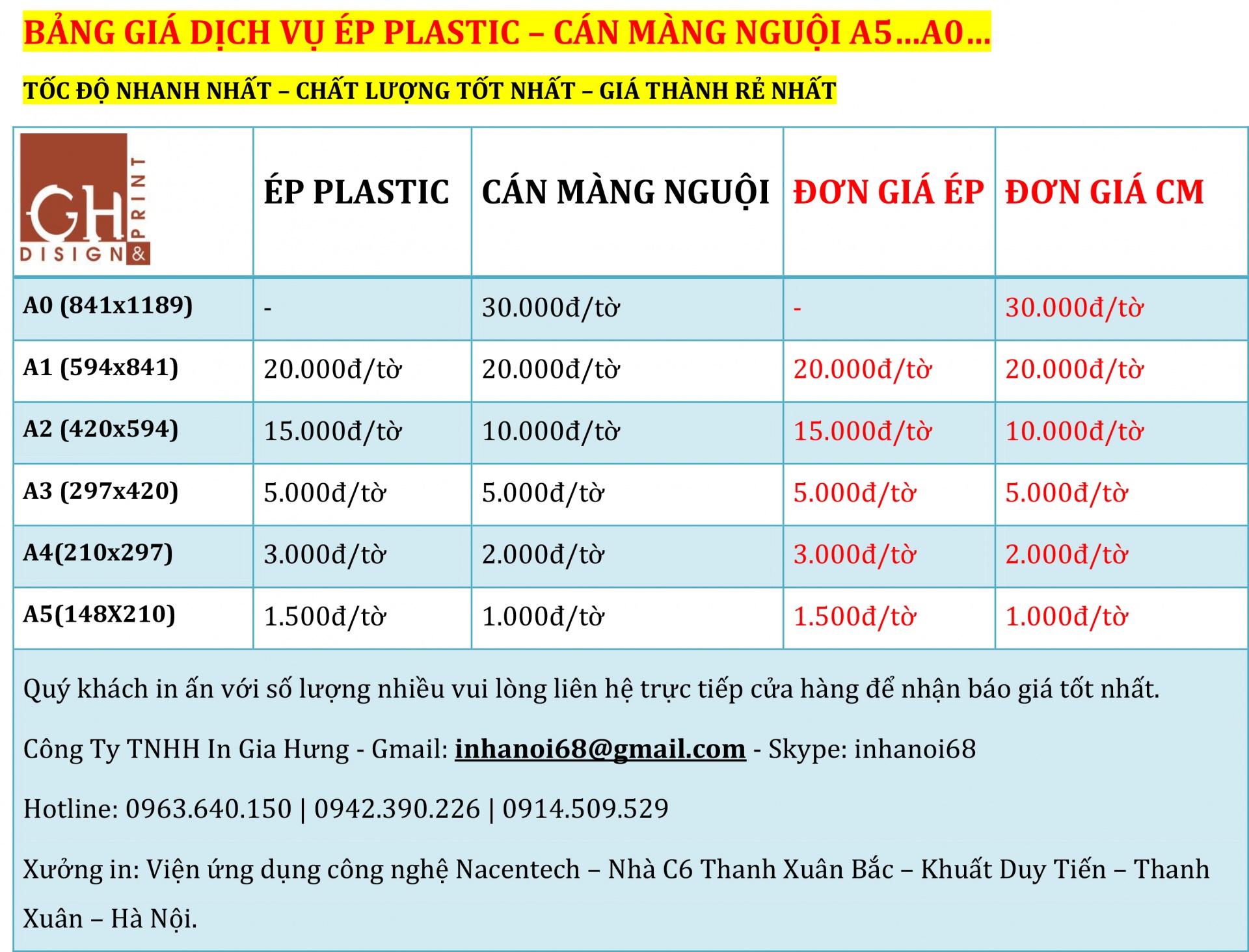 Dịch vụ Ép plastic khổ A4 giá rẻ nhất ở tại Hà Nội.